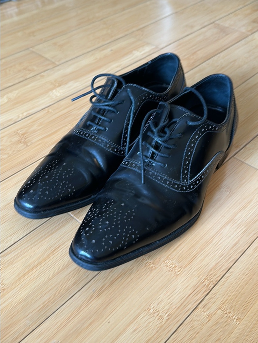Versace Collection Black Leather Wingtip Dress Shoes